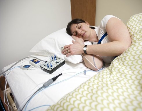 [A student demonstrating equipment at Colleen Carney's sleep lab at Ryerson University. Dr. Carney is the lead author of a new report about the effects of insomnia treatment on depression.] Image Source: nytimes.com